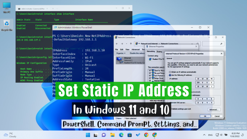 Set Static IP Address in Windows 11 and 10 Using Different Methods