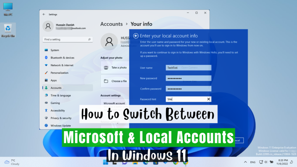 Switch to a Local User Account in Windows 11